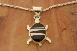 Calvin Begay Genuine Acoma Jet Sterling Silver Turtle Pendant